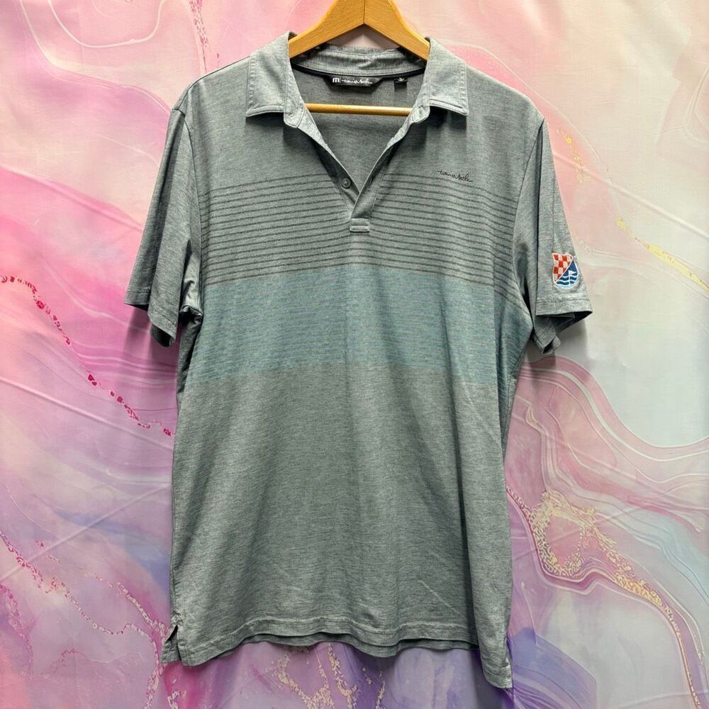 Travis Mathew L Gray Blue Short Sleeve Polo Shirt Sporty Preppy Athletic Luxury